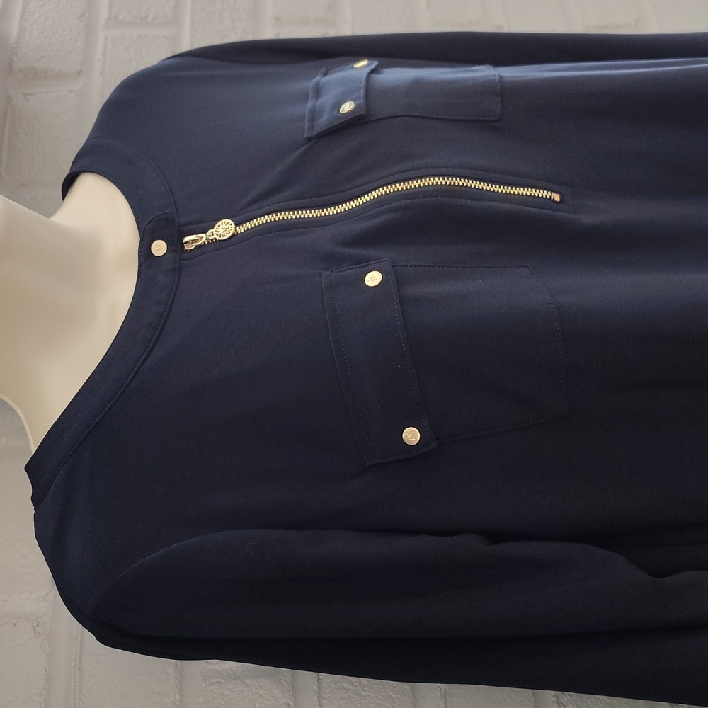 🫐 Anne Klein Navy Blue Career Shirt With 3/4 Sleeves. Size M - Picture 3 of 10